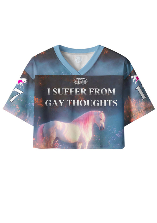 Pink Hair Horse Suffer From Gay Thoughts Pride Y2K Crop Sport Jersey Shirts Cherrykitten