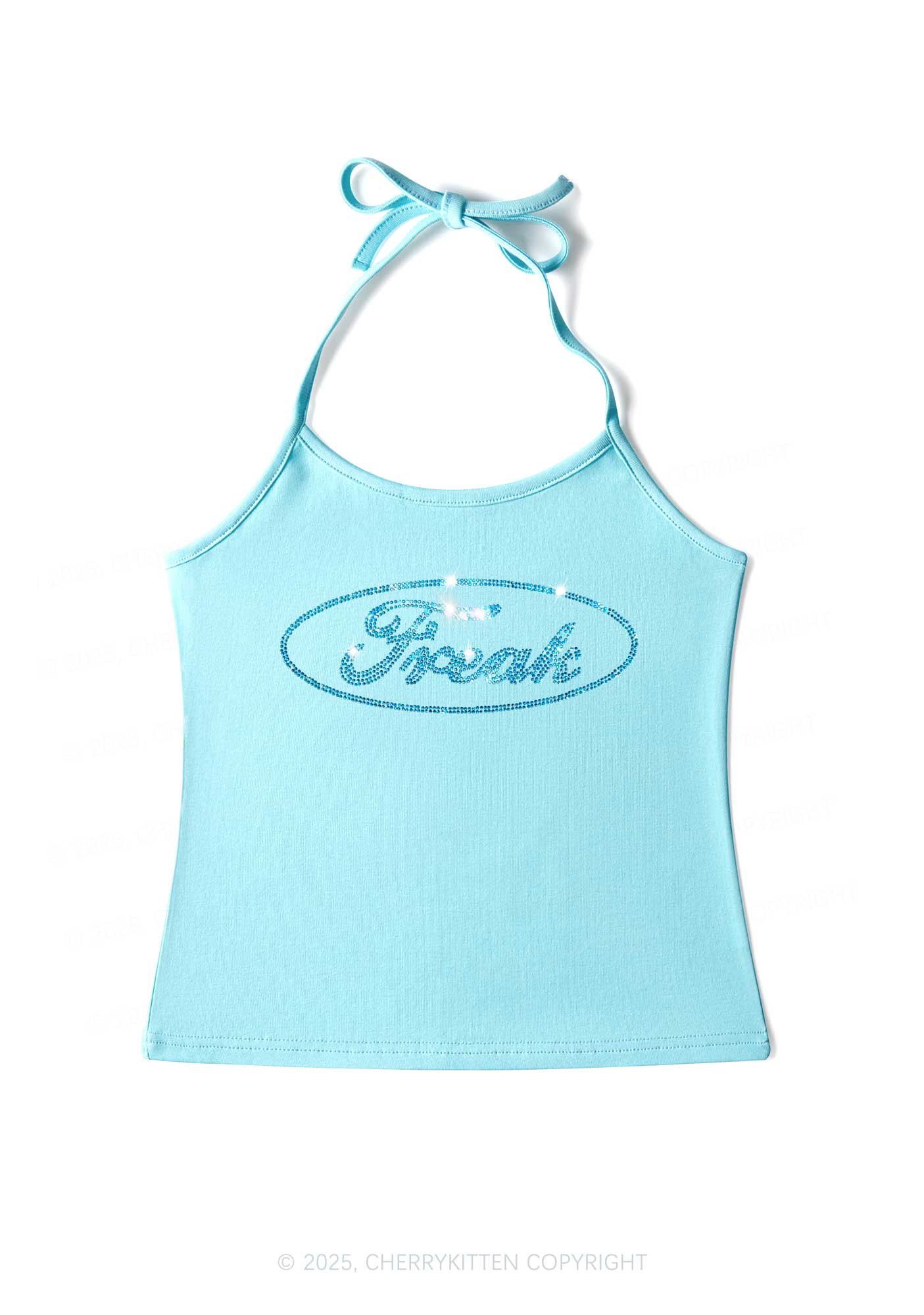 Rhinestone Oval Freak Y2K Halter Neck Cami Cherrykitten