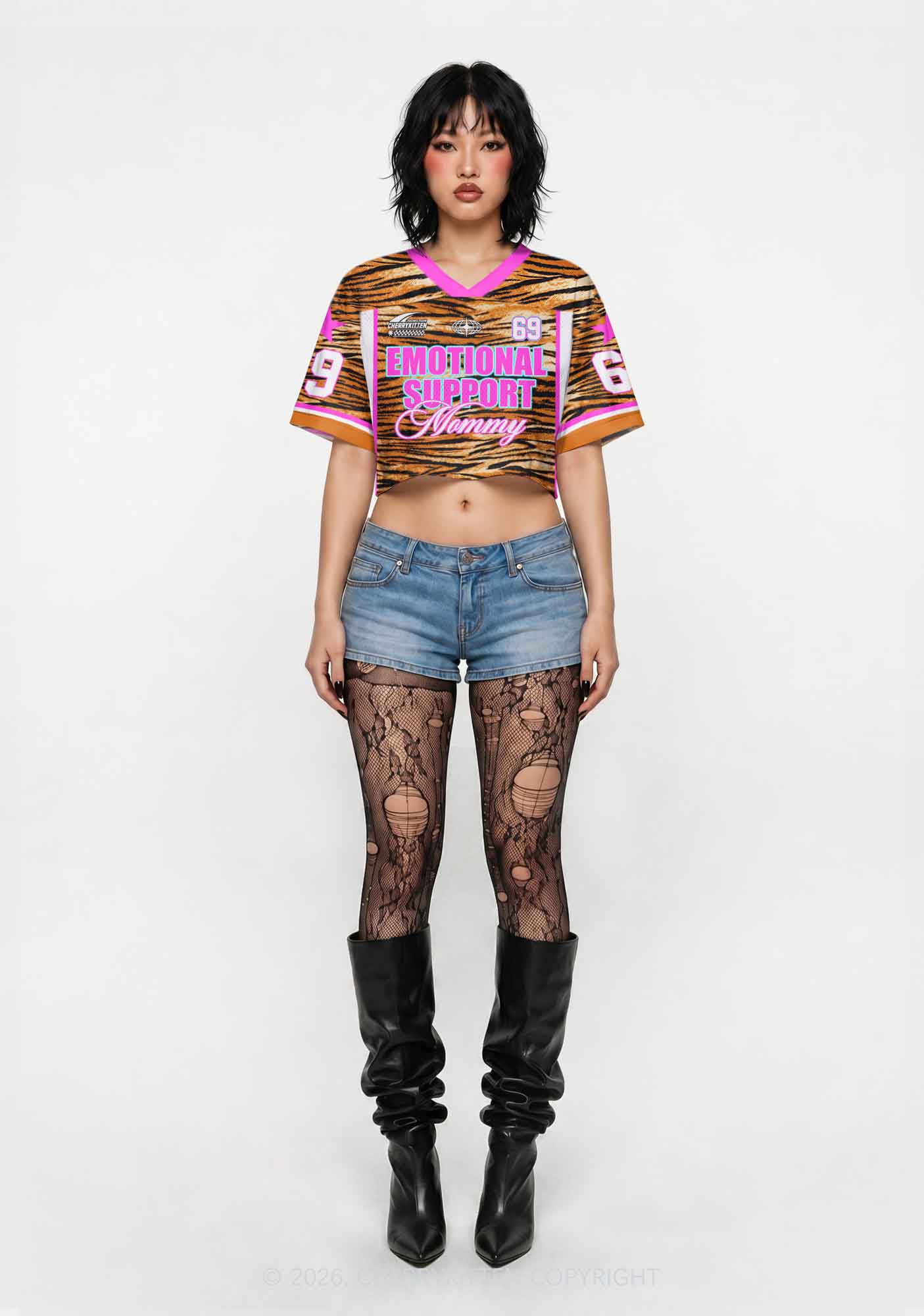 Emotional Support Mommy Y2K Crop Sport Jersey Shirts Cherrykitten