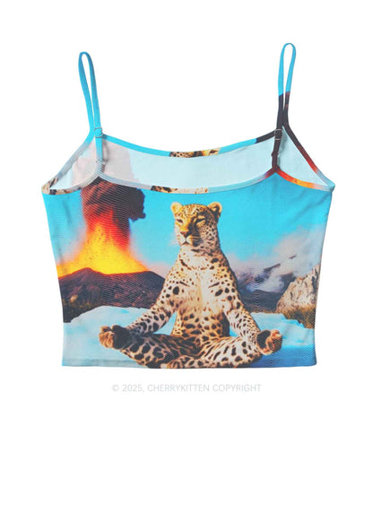 Yoga Leopard And Volcano Y2K Mesh Cami Tank Cherrykitten