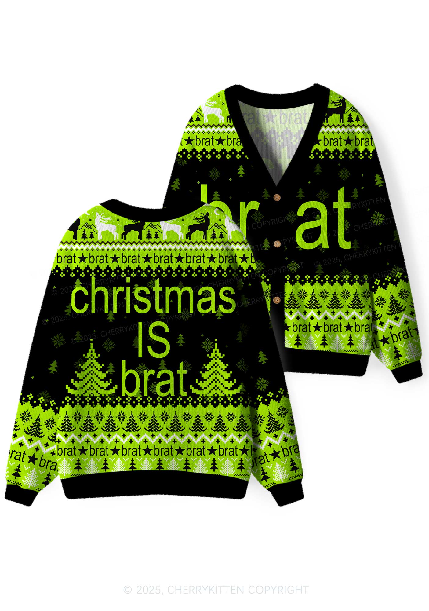 Christmas Is Brat Y2K Christmas Cardigan Knit Sweatshirt Cherrykitten