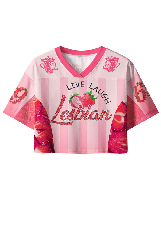 Live Laugh Lesbian Strawberry Pride Y2K Crop Sport Jersey Shirts Cherrykitten