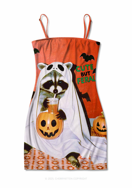 Halloween Cute But Feral Y2K Print Slip Dress Cherrykitten