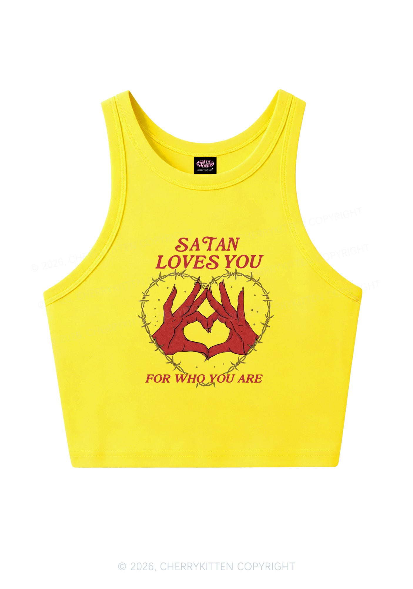 Satan Loves You Heart Halloween Y2K Crop Tank Top Cherrykitten