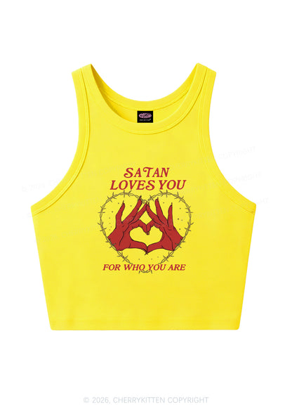 Satan Loves You Heart Halloween Y2K Crop Tank Top Cherrykitten