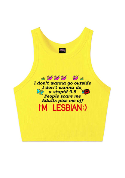 People Scare Me Im Lesbian Pride Y2K Crop Tank Top Cherrykitten