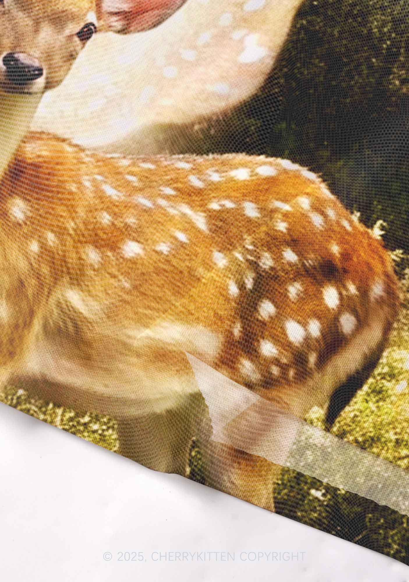 Forest Deer Y2K Mesh Long Sleeve Crop Top Cherrykitten