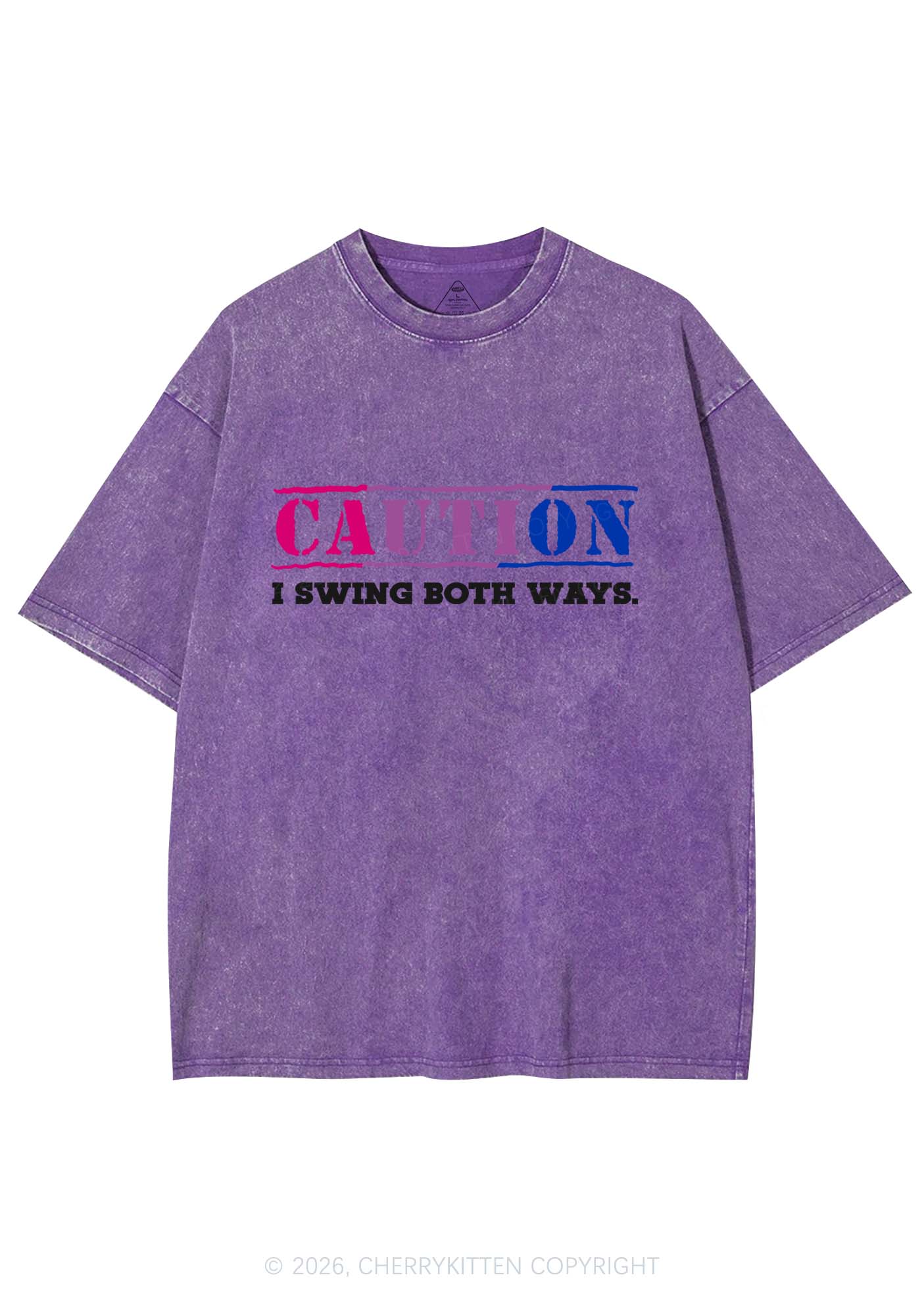 Caution I Swing Both Ways Pride Y2K Shirts Washed Tee Cherrykitten