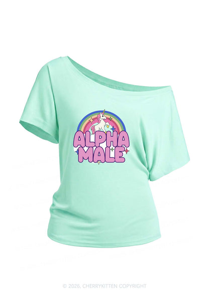Rainbow Unicorn Alpha Male Y2K Off Shoulder Tee Cherrykitten