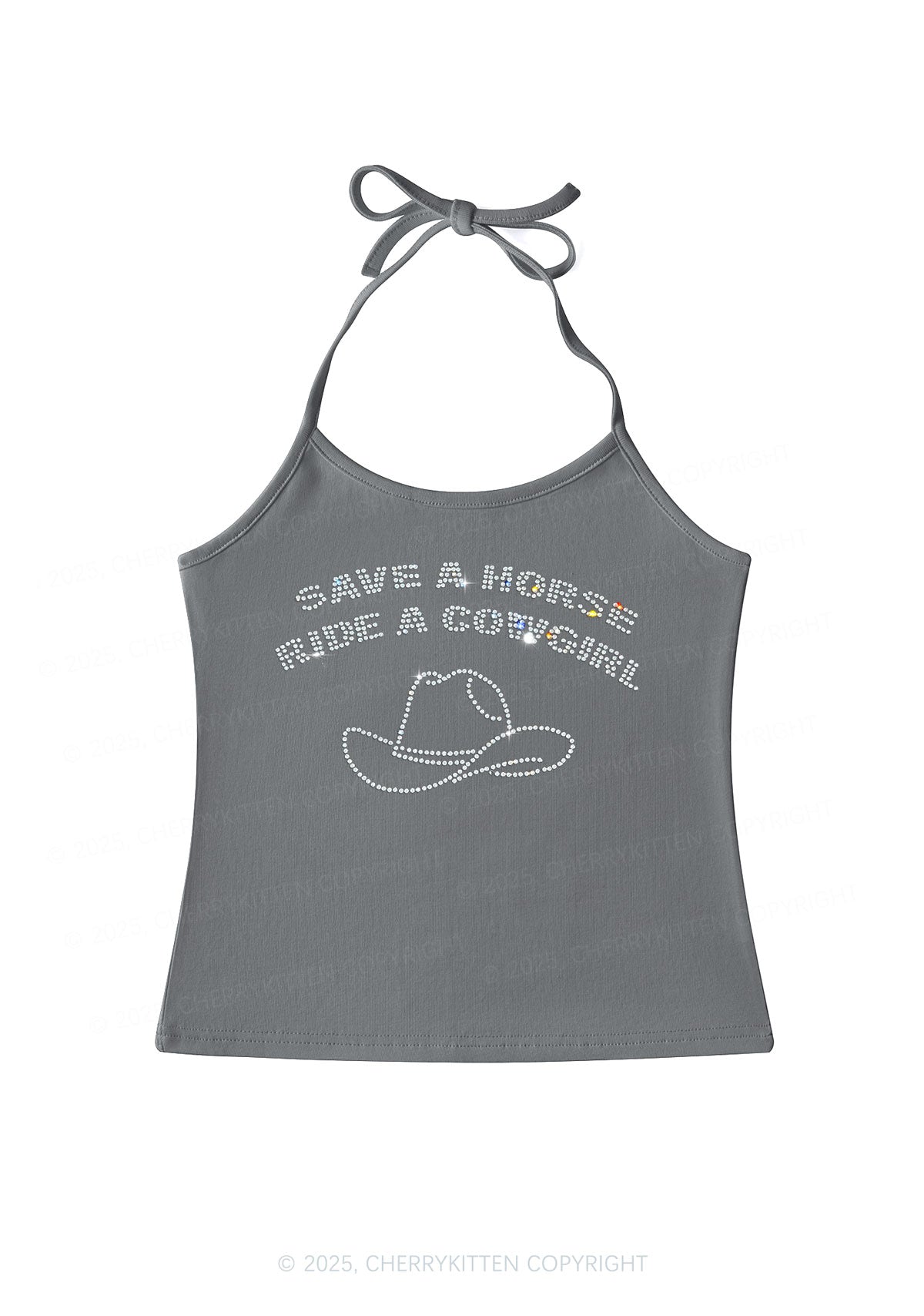Rhinestone Save Horse Ride Cowgirl Y2K Halter Neck Cami Cherrykitten