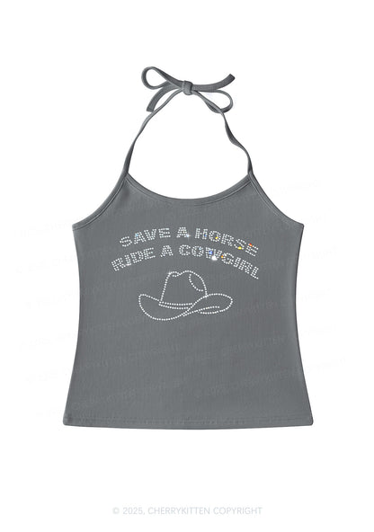 Rhinestone Save Horse Ride Cowgirl Y2K Halter Neck Cami Cherrykitten