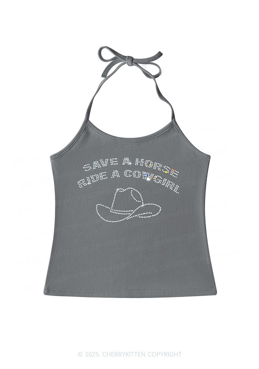 Rhinestone Save Horse Ride Cowgirl Y2K Halter Neck Cami Cherrykitten