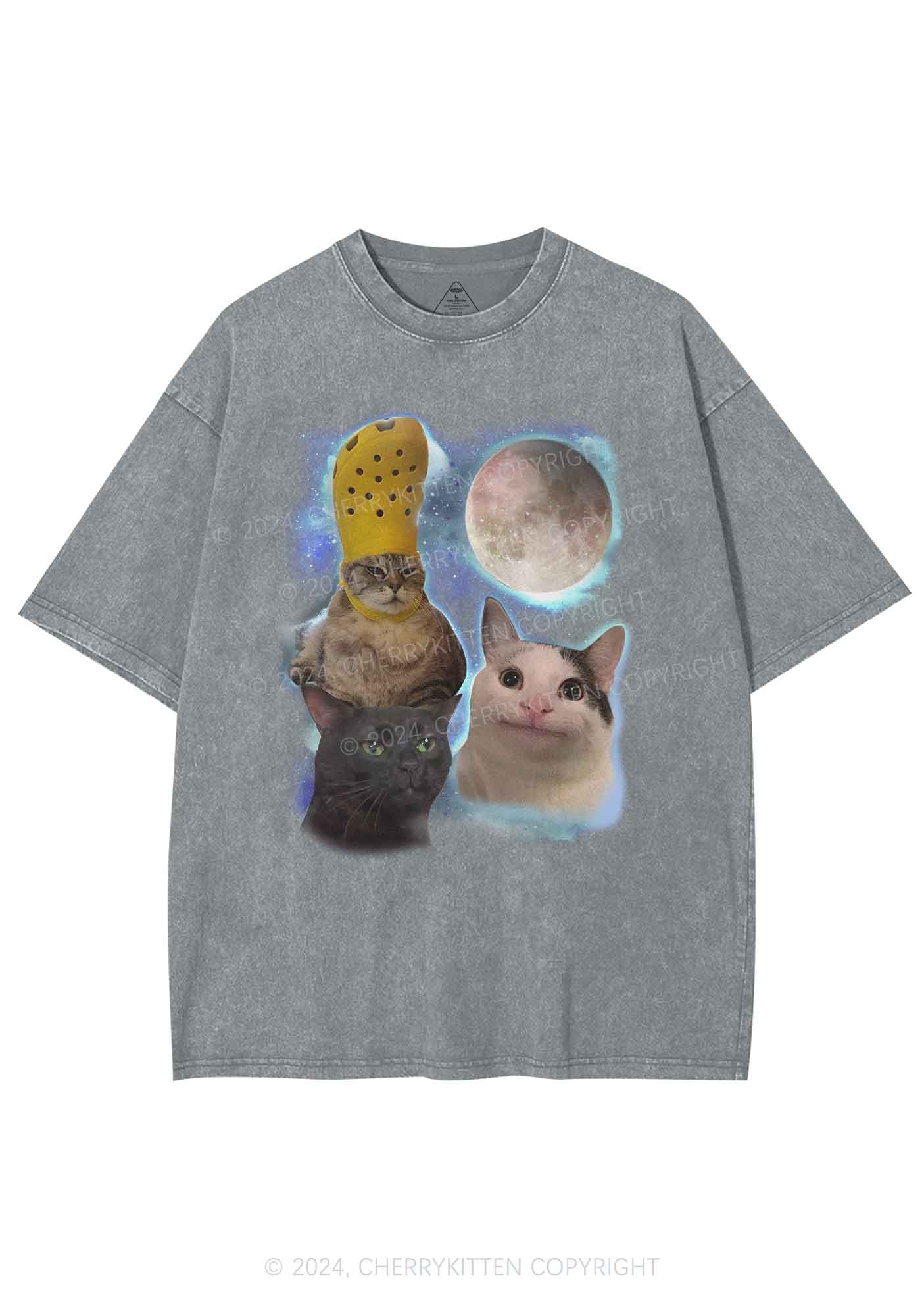 Three Cats Moon Y2K Washed Tee Cherrykitten