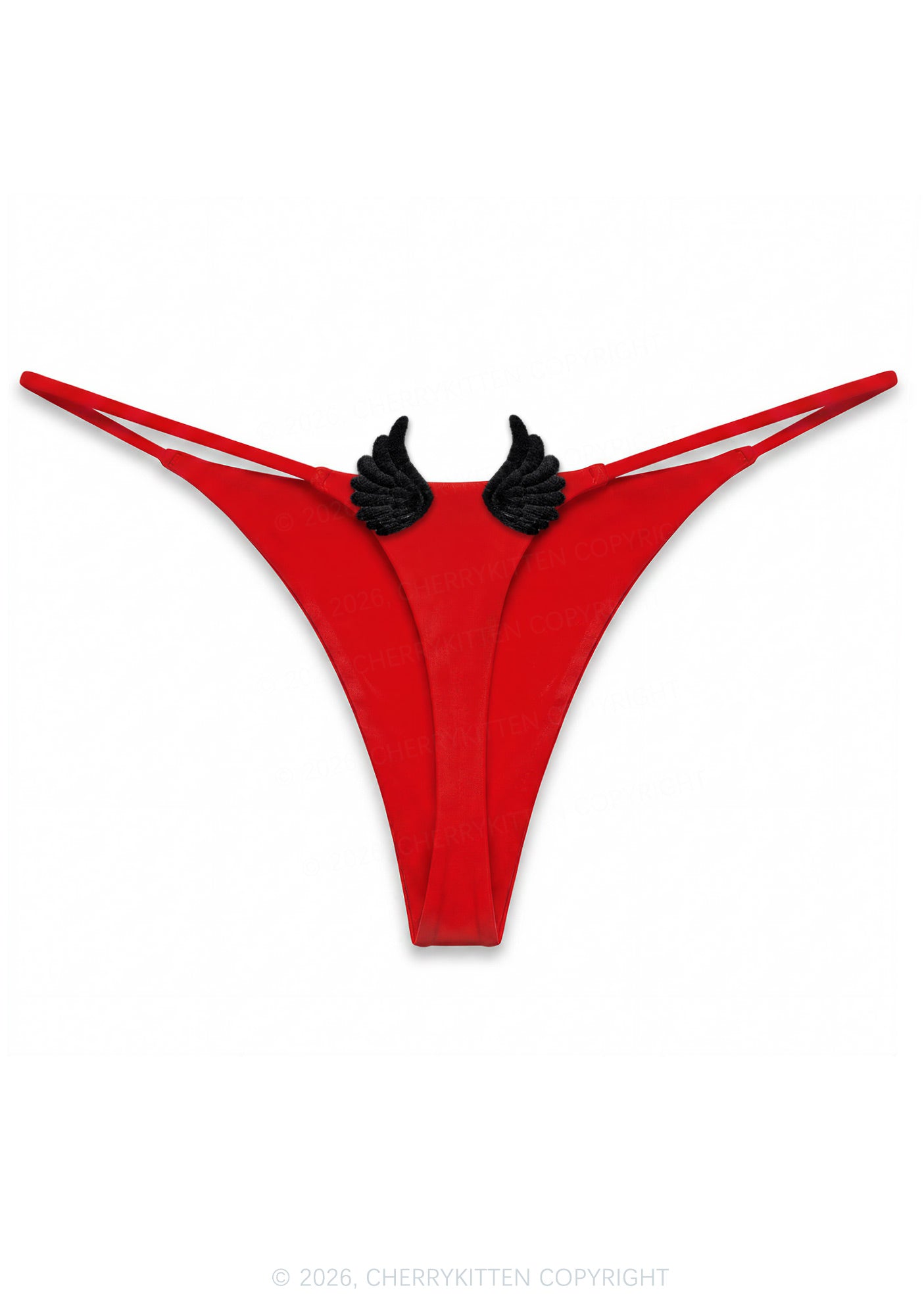 Plain Y2K Bikini String Thong With Black Wings Cherrykitten