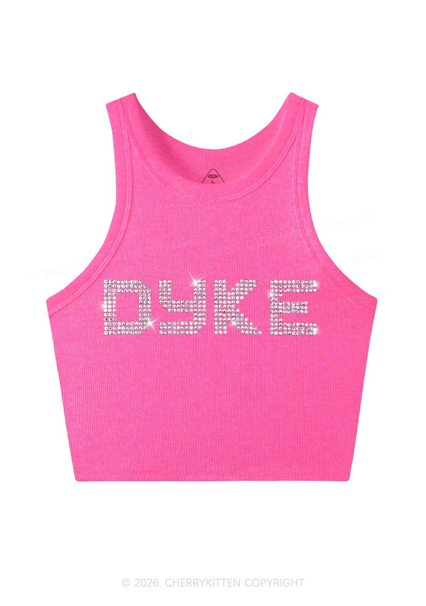 Rhinestone Dyke Pride Y2K Crop Tank Top Cherrykitten