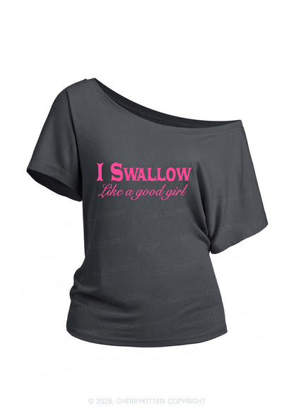 Swallow Like Good Girl Y2K Off Shoulder Tee Cherrykitten