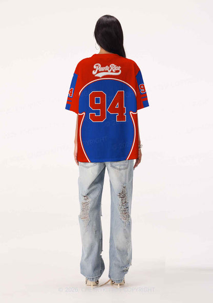 Red Blue Color Block PR Y2K Sport Jersey Shirts Cherrykitten
