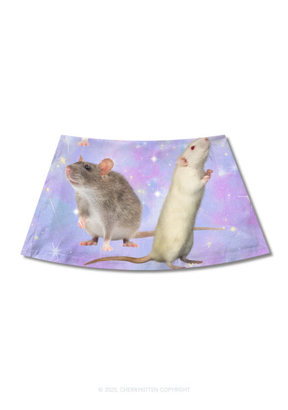 Three Rats Moon Y2K Print Mini Skirt Cherrykitten
