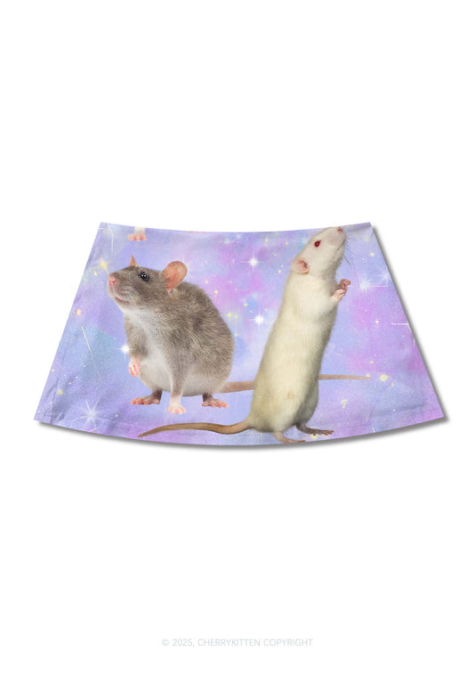 Three Rats Moon Y2K Print Mini Skirt Cherrykitten