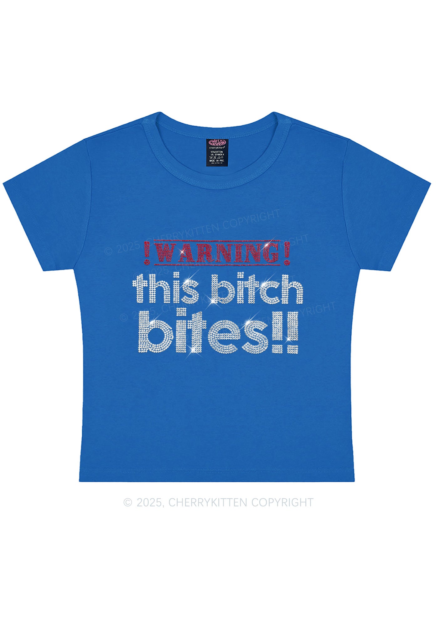 Rhinestone This Bxxch Bites Y2K Baby Tee Cherrykitten