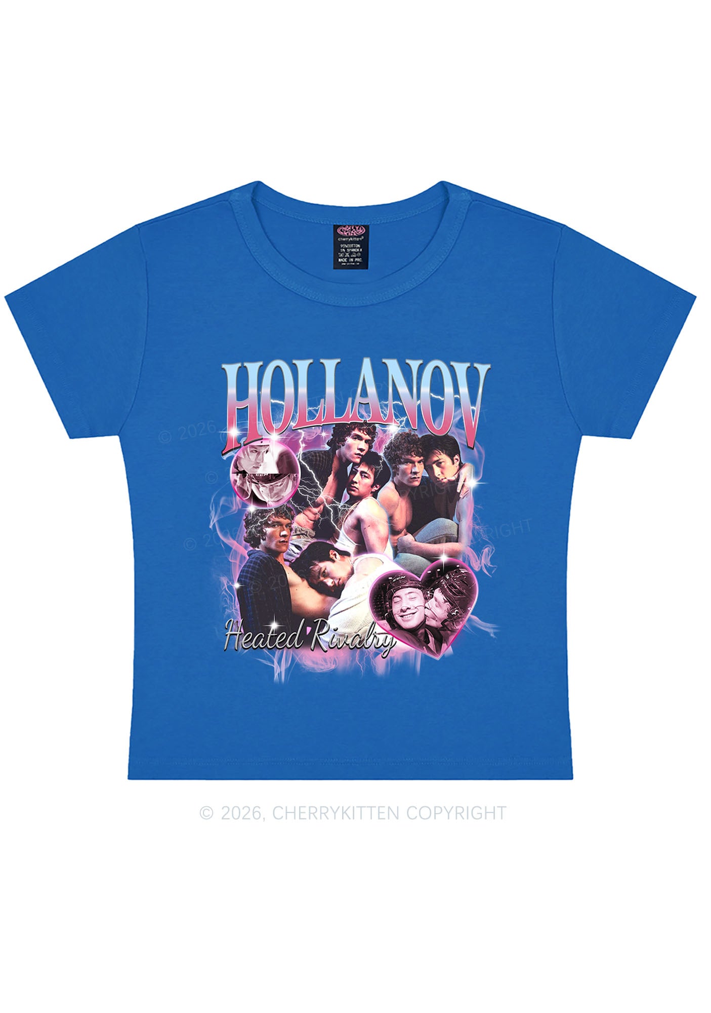 Retro Pink Blue HR Y2K Baby Tee Cherrykitten
