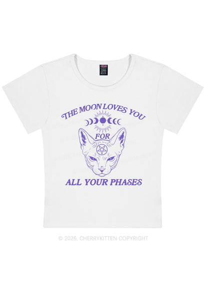 Halloween The Moon Loves You Y2K Baby Tee Cherrykitten