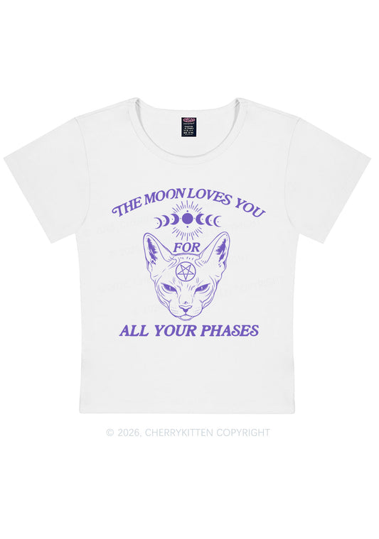 Halloween The Moon Loves You Y2K Baby Tee Cherrykitten