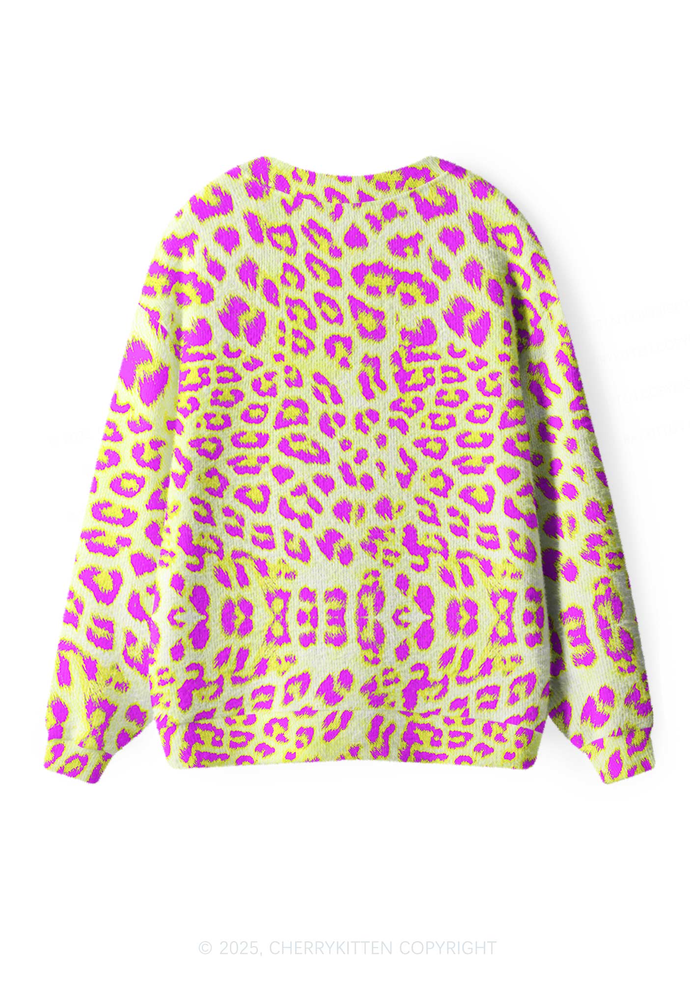 Yellow Leopard Y2K Christmas Cardigan Knit Sweatshirt Cherrykitten