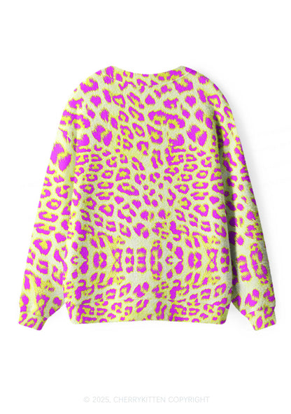 Yellow Leopard Y2K Christmas Cardigan Knit Sweatshirt Cherrykitten