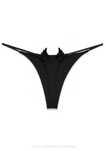 Daddys Little Fxxk Toy Y2K Bikini String Thong With Black Wings Cherrykitten