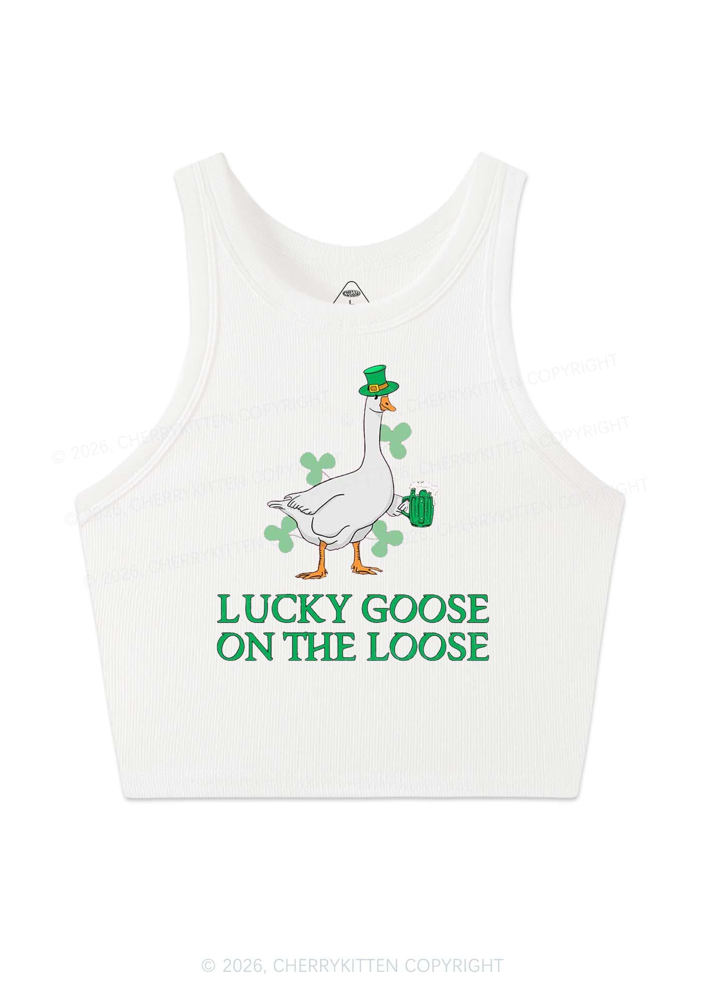 Lucky Goose On The Loose St Patricks Y2K Crop Tank Top Cherrykitten