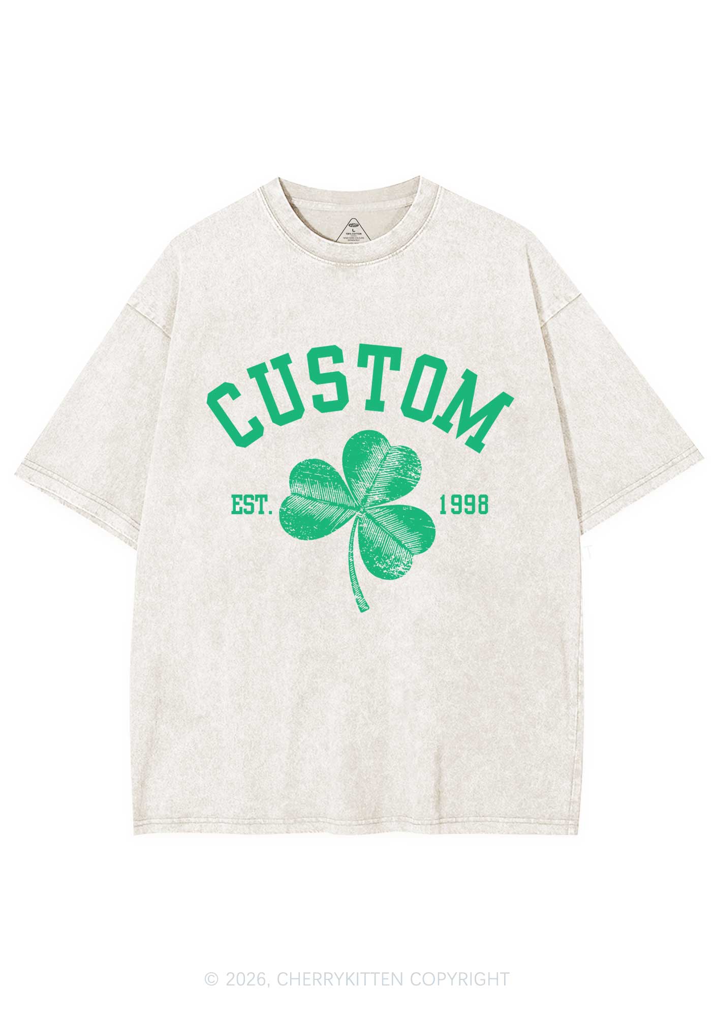 Custom Text Shamrock St Patricks Y2K Shirts Washed Tee Cherrykitten