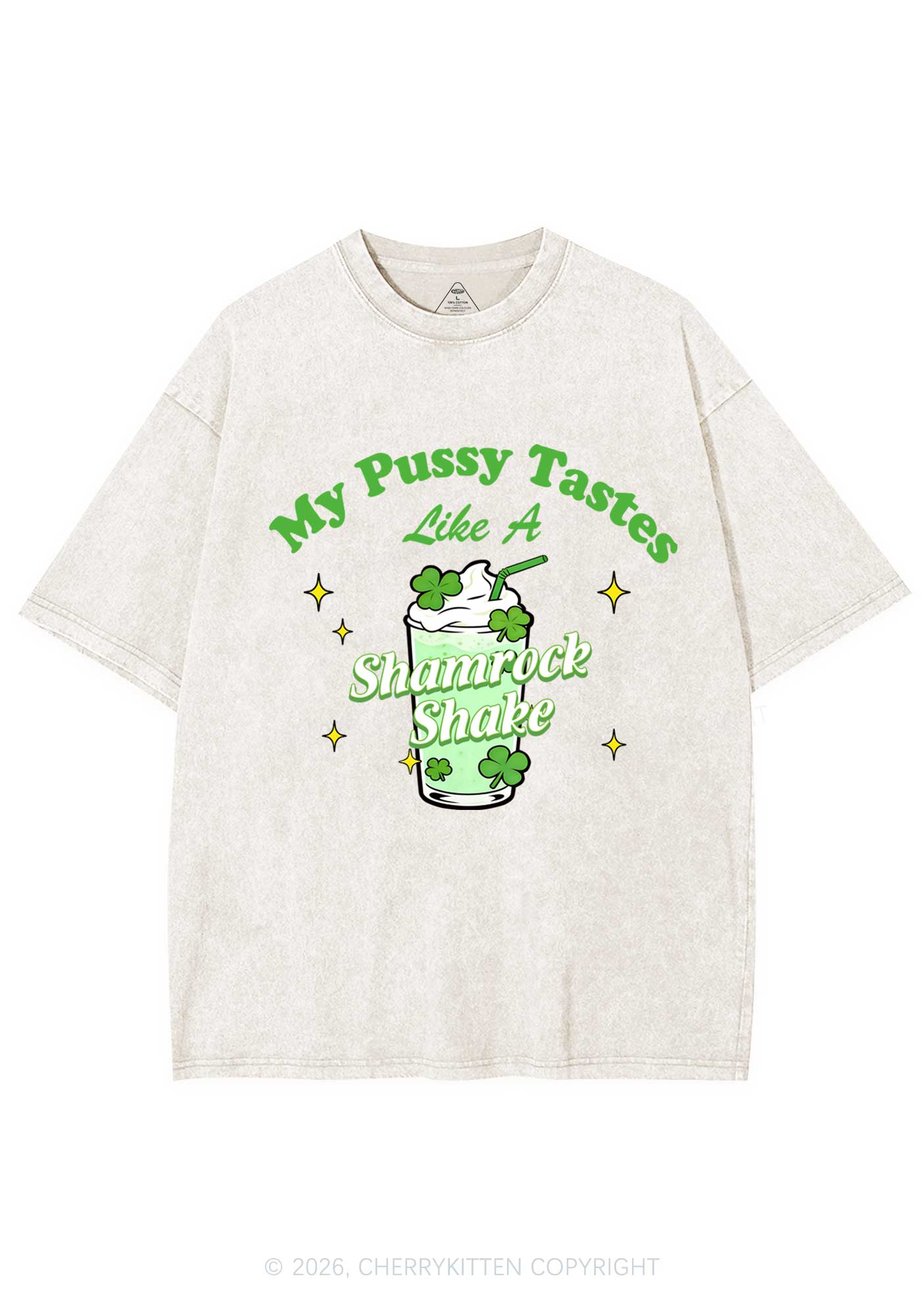 My Puxxy Tastes Like Shamrock Shake St Patricks Y2K Shirts Washed Tee Cherrykitten
