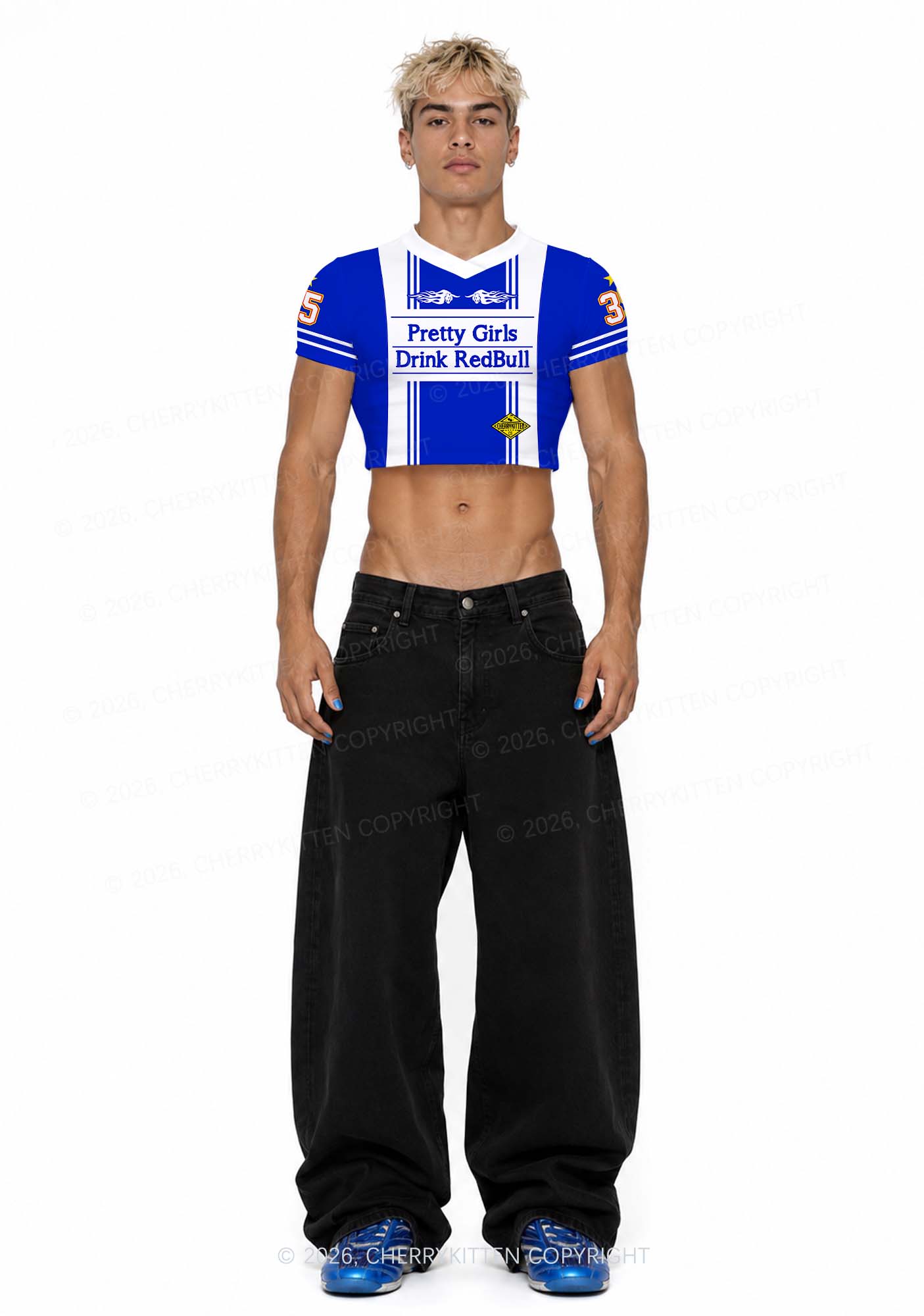 Girls Drink Red Y2K Crop Football Jersey Shirts Cherrykitten