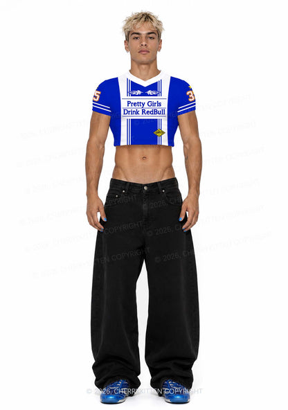 Girls Drink Red Y2K Crop Football Jersey Shirts Cherrykitten