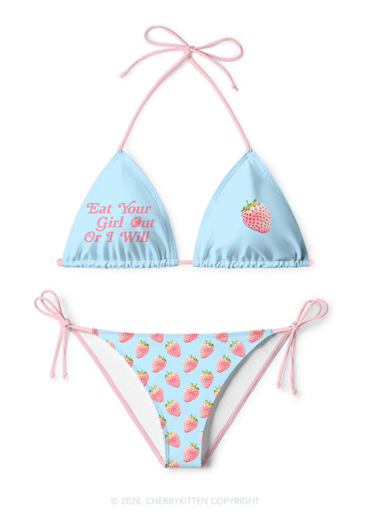 Eat Your Girl Out Strawberry Pride Y2K Print Bikini Set Cherrykitten