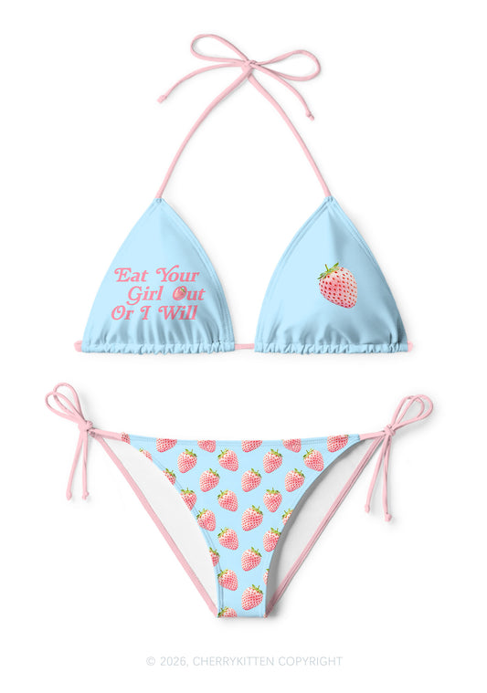 Eat Your Girl Out Strawberry Pride Y2K Print Bikini Set Cherrykitten