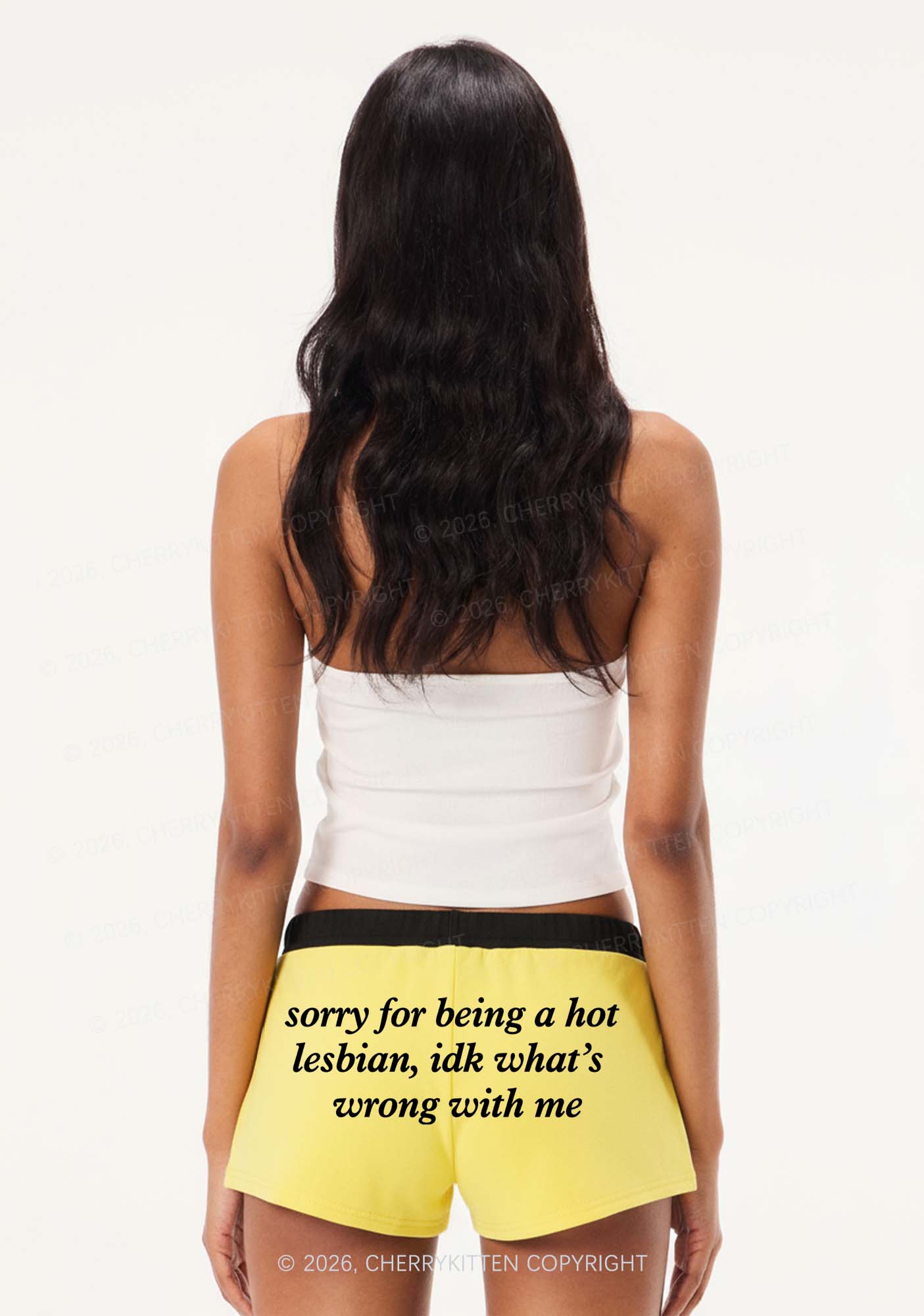 Sorry For Being Hot Lesbian Pride Y2K Drawstring Mini Shorts Cherrykitten