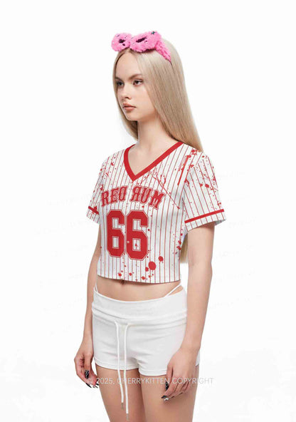Halloween Custom Red Rum Blood Y2K Crop Sport Jersey Shirts Cherrykitten