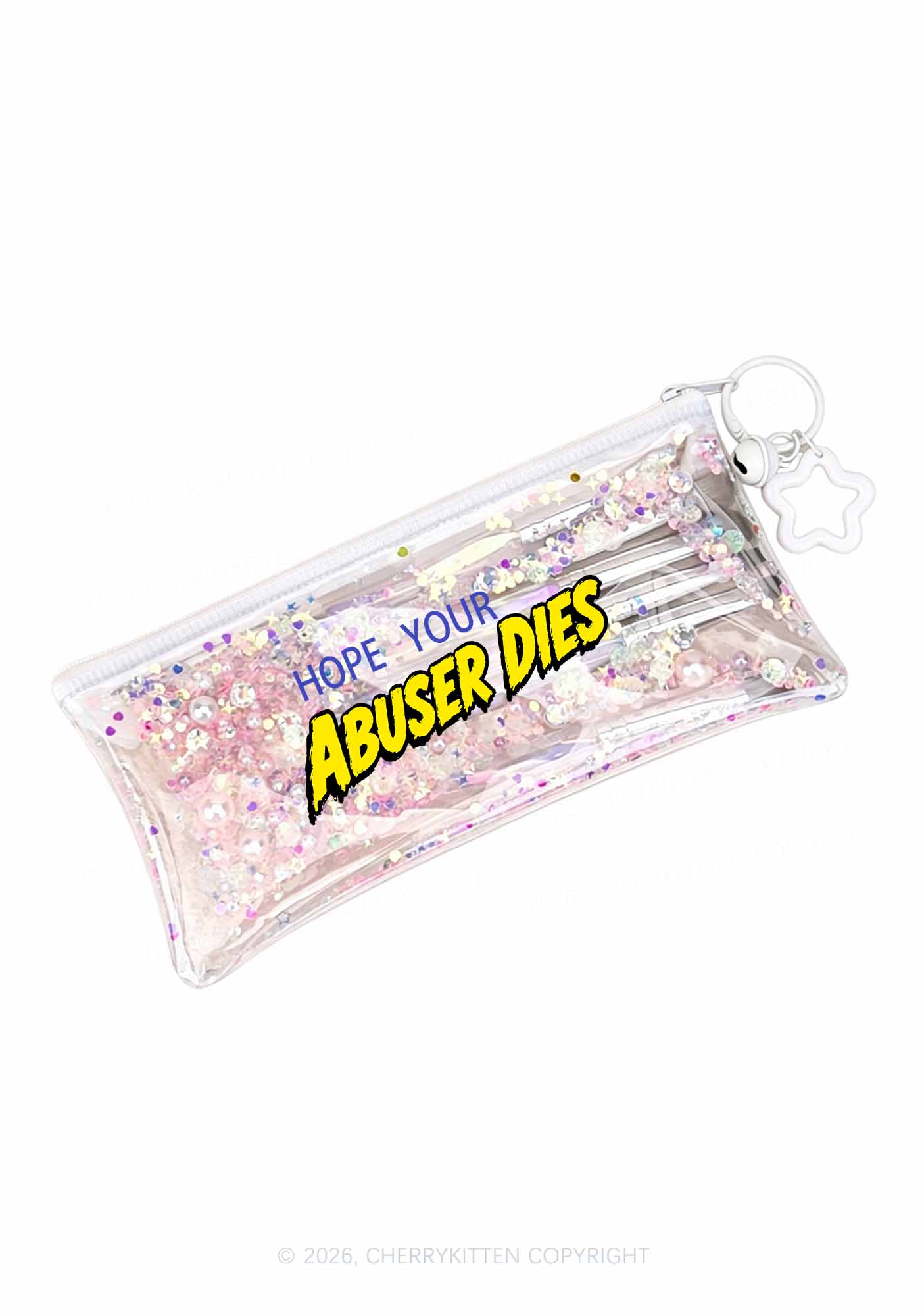 Hope Your Abuser Dies Y2K Quicksand Transparent Pencil Pouch Cherrykitten