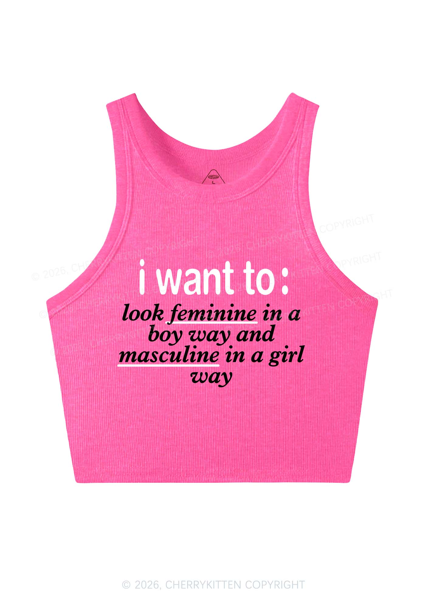 I Want To Feminine Masculine Pride Y2K Crop Tank Top Cherrykitten