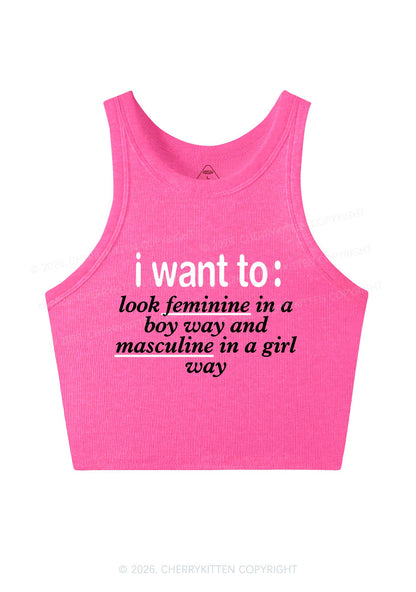 I Want To Feminine Masculine Pride Y2K Crop Tank Top Cherrykitten