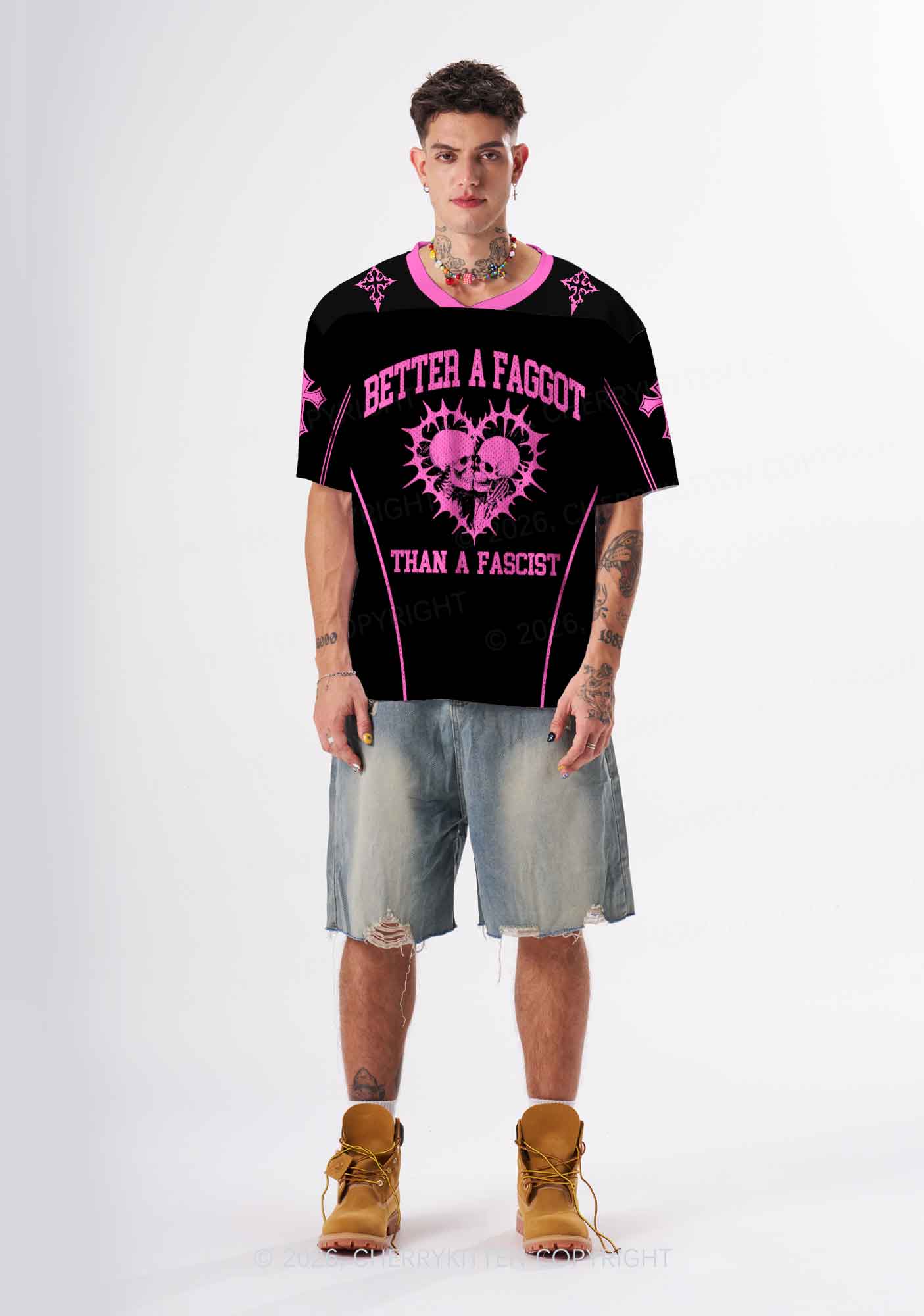 Hot Pink Better A Faggot Than A Fascist Pride Y2K Sport Jersey Shirts Cherrykitten