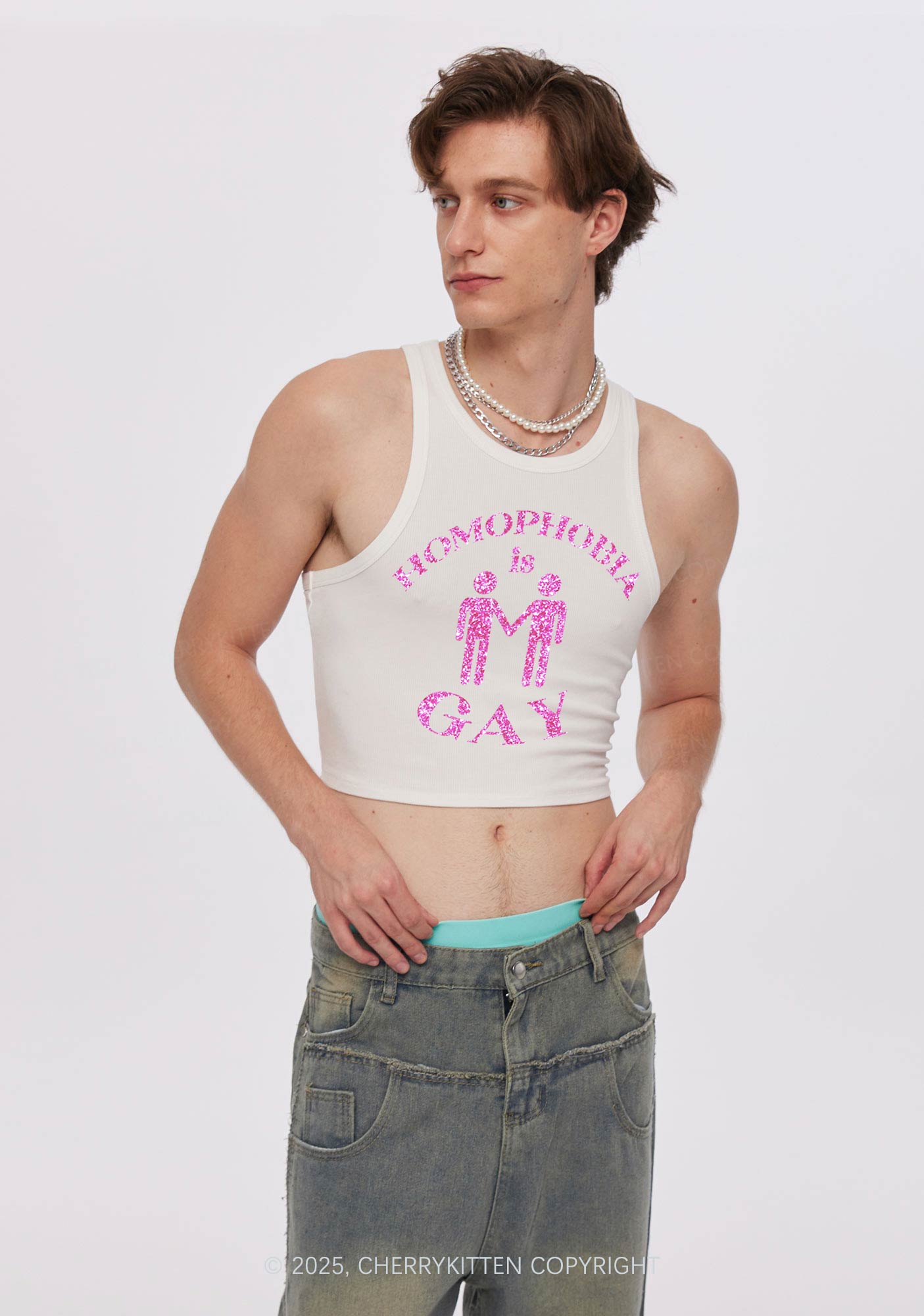 Glitter Homophobia Is Gay Pride Y2K Crop Tank Top Cherrykitten