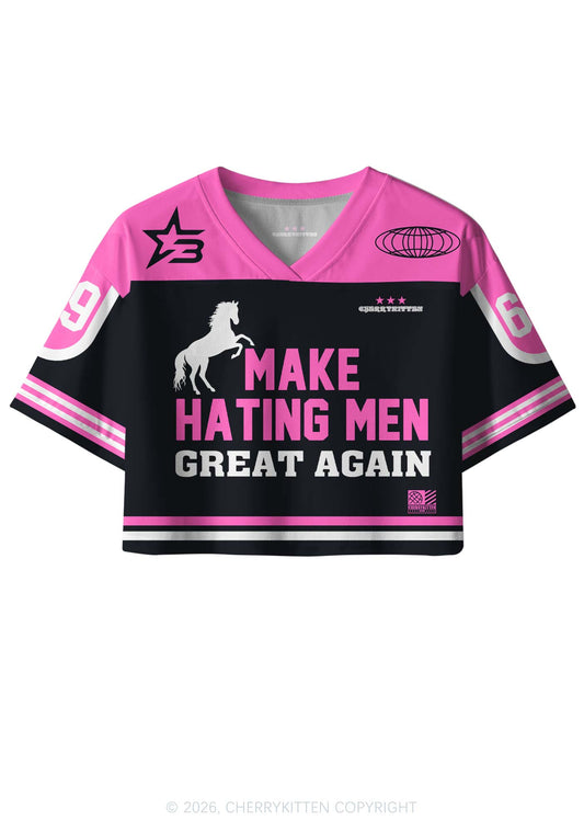 Make Hating Men Great Again Y2K Crop Sport Jersey Shirts Cherrykitten