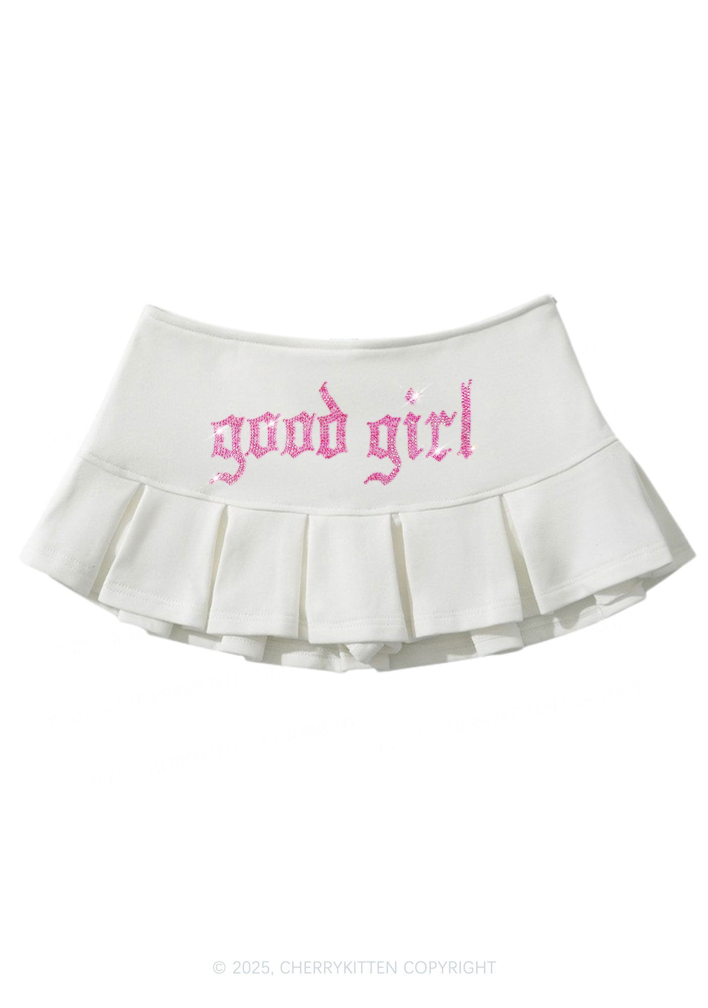 Rhinestone Good Girl Y2K Mini Pleated Skirts Cherrykitten