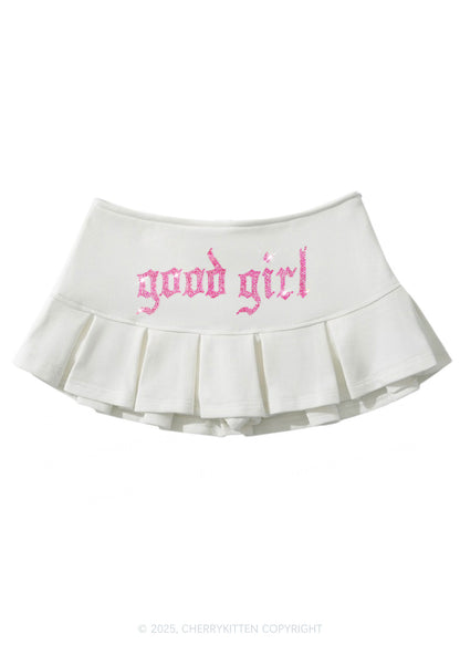 Rhinestone Good Girl Y2K Mini Pleated Skirts Cherrykitten