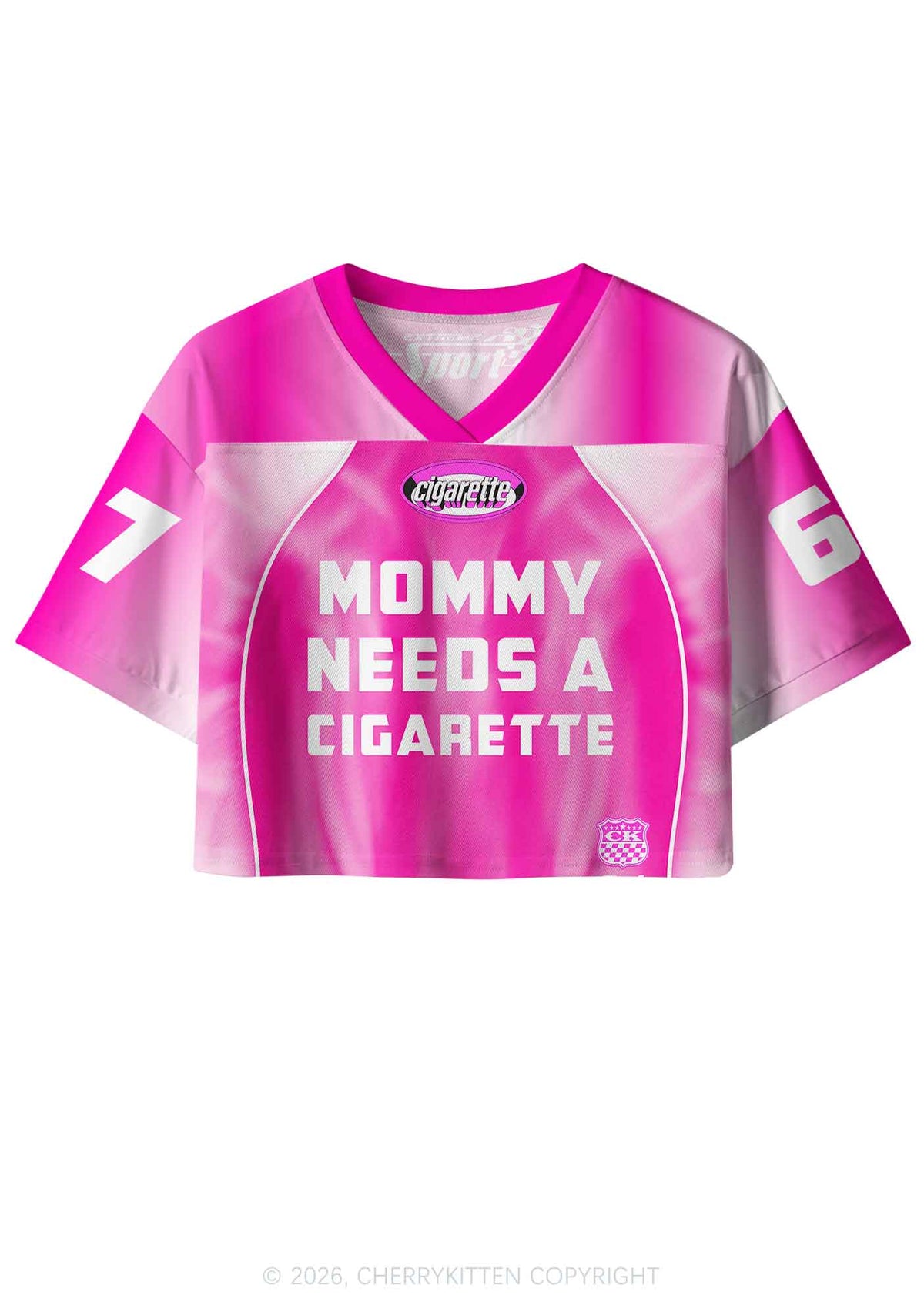 Pink Mommy Needs A Cigarette Y2K Crop Sport Jersey Shirts Cherrykitten