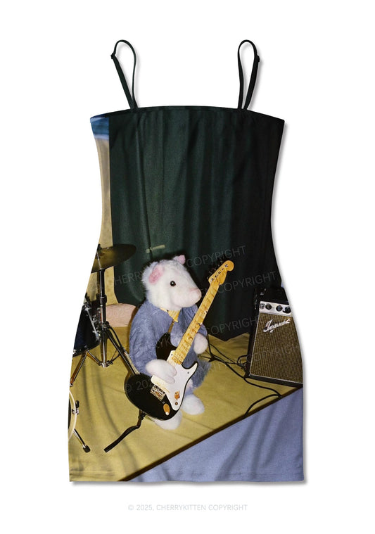 Hamster Rock Band Y2K Print Slip Dress Cherrykitten