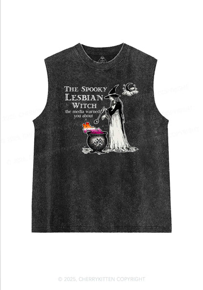 The Spooky Lesbian Witch Pride Y2K Washed Muscle Tank Cherrykitten